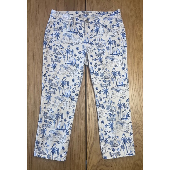 Tommy Bahama Denim - Tommy Bahama Beach Hut Print Jeans Womens 30x24 Blue White Coastal Toile